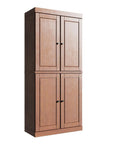72" Coffee Solid Wood Adjustable Six Tier Library Bookcase with Four Doors