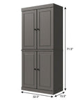 72" Gray Solid Wood Adjustable Six Tier Library Bookcase with Four Doors