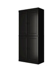 72" Black Solid Wood Adjustable Six Tier Library Bookcase with Four Doors