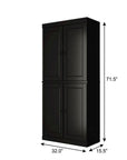 72" Black Solid Wood Adjustable Six Tier Library Bookcase with Four Doors
