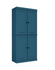 72" Teal Blue Solid Wood Adjustable Six Tier Library Bookcase with Four Doors