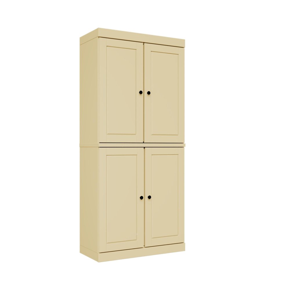 72" Yellow Solid Wood Adjustable Six Tier Library Bookcase with Four Doors