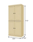 72" Yellow Solid Wood Adjustable Six Tier Library Bookcase with Four Doors