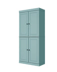 72" Aqua Solid Wood Adjustable Six Tier Library Bookcase with Four Doors
