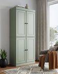 72" Sage Solid Wood Adjustable Six Tier Library Bookcase with Four Doors
