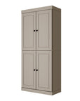 72" Beige Solid Wood Adjustable Six Tier Library Bookcase with Four Doors