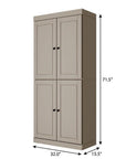 72" Beige Solid Wood Adjustable Six Tier Library Bookcase with Four Doors