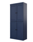 72" Navy Blue Solid Wood Adjustable Six Tier Library Bookcase with Four Doors