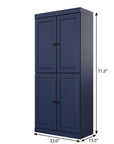 72" Navy Blue Solid Wood Adjustable Six Tier Library Bookcase with Four Doors