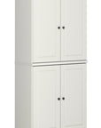 72" Off White Solid Wood Adjustable Six Tier Library Bookcase with Four Doors