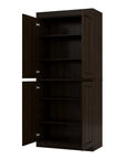 72" Espresso Solid Wood Adjustable Six Tier Library Bookcase with Four Doors