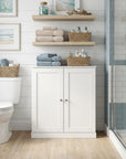 32" White Solid Wood Shaker Style Double Door Linen Cabinet