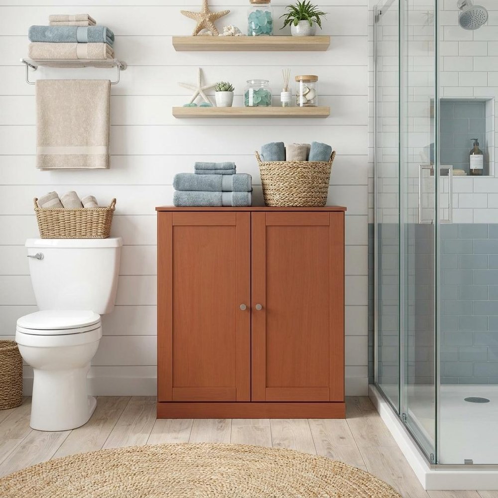 32" White Solid Wood Shaker Style Double Door Linen Cabinet