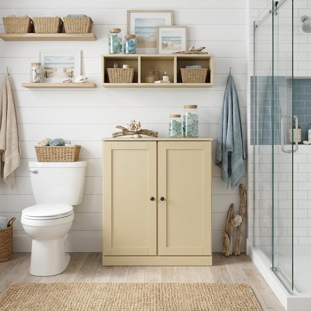 32" White Solid Wood Shaker Style Double Door Linen Cabinet