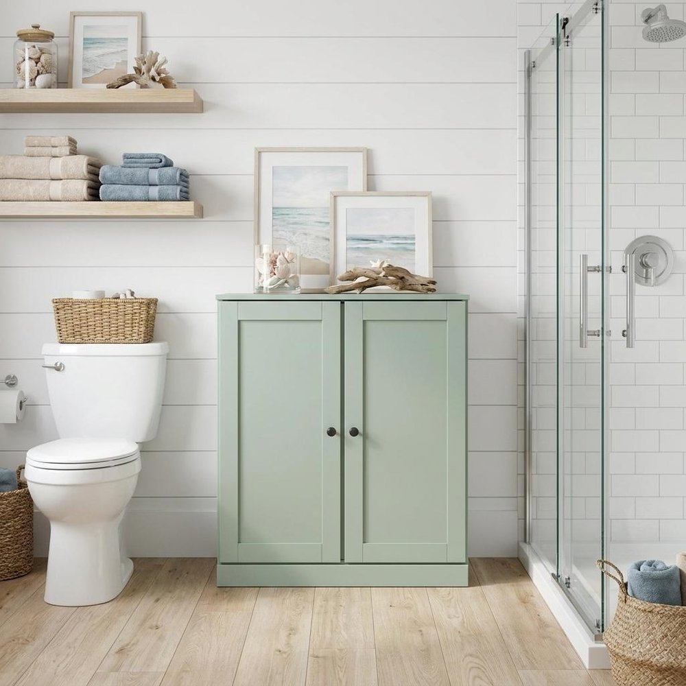 32" White Solid Wood Shaker Style Double Door Linen Cabinet