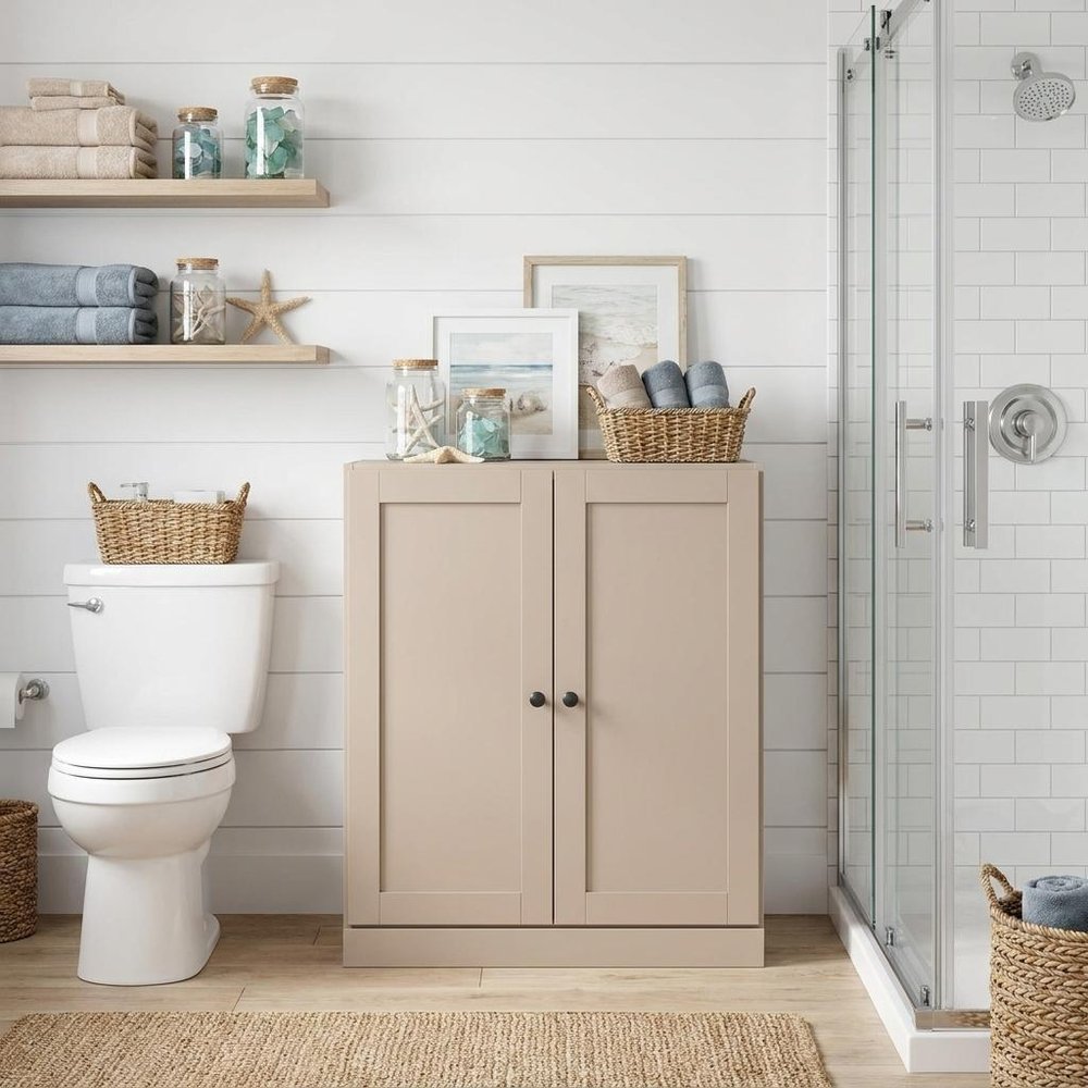 32" White Solid Wood Shaker Style Double Door Linen Cabinet