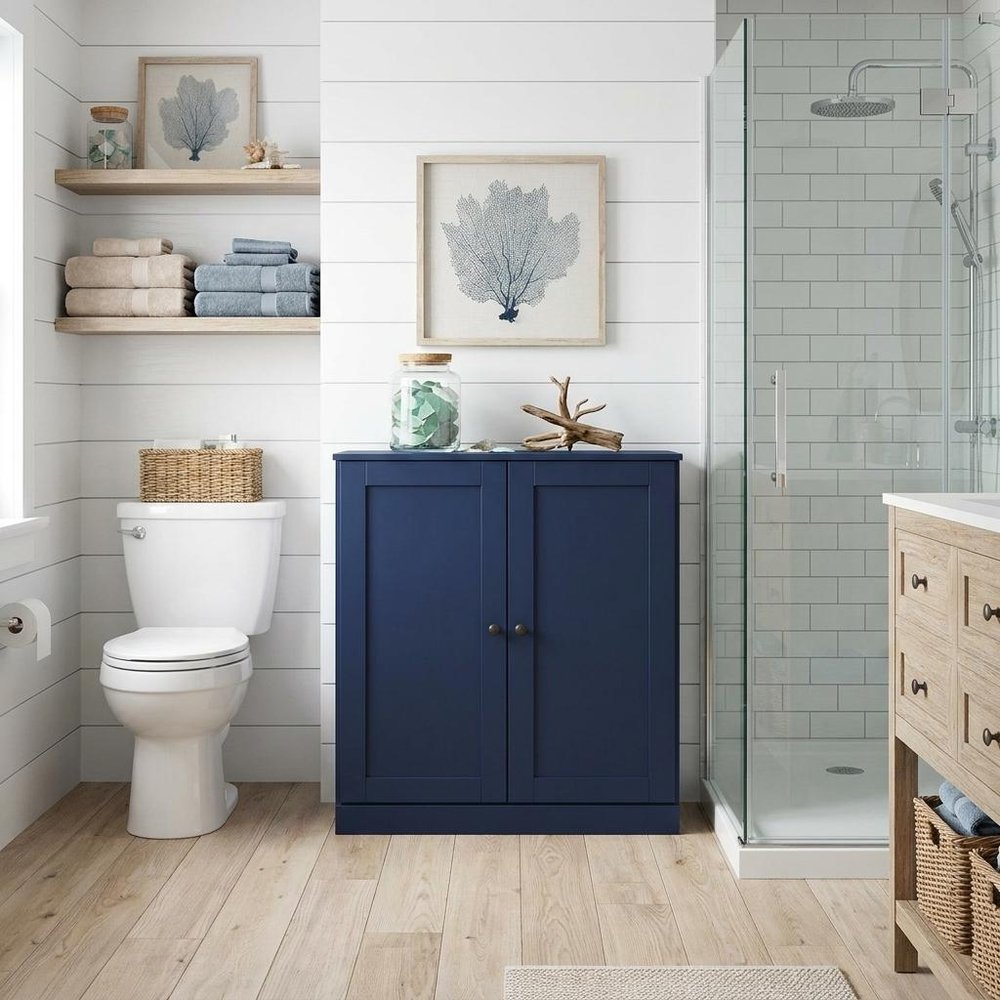 32" White Solid Wood Shaker Style Double Door Linen Cabinet