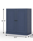 32" White Solid Wood Shaker Style Double Door Linen Cabinet