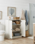 32" White Solid Wood Shaker Style Double Door Linen Cabinet