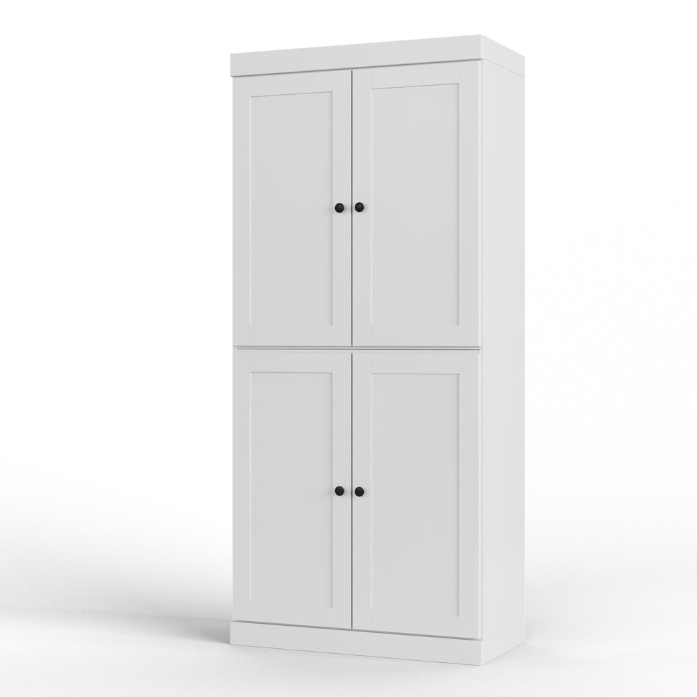 32" White Solid Wood Four Door Linen Cabinet