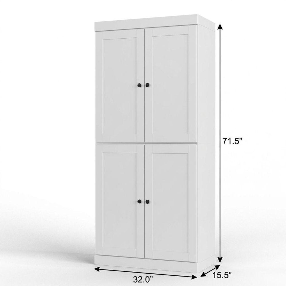 32" White Solid Wood Four Door Linen Cabinet