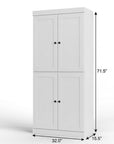 32" White Solid Wood Four Door Linen Cabinet