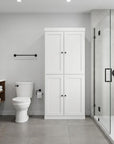 32" White Solid Wood Four Door Linen Cabinet