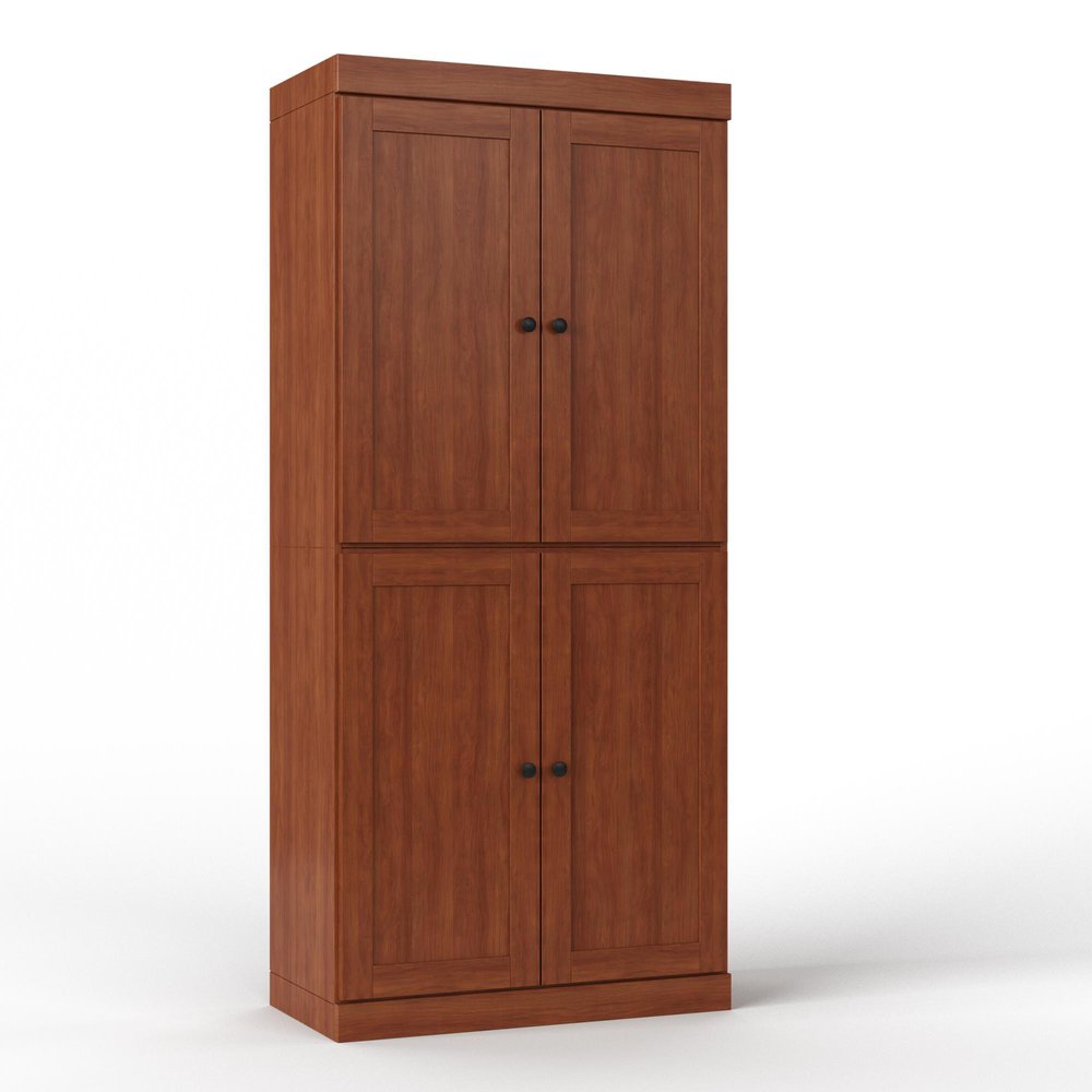 32" Coffee Solid Wood Four Door Linen Cabinet