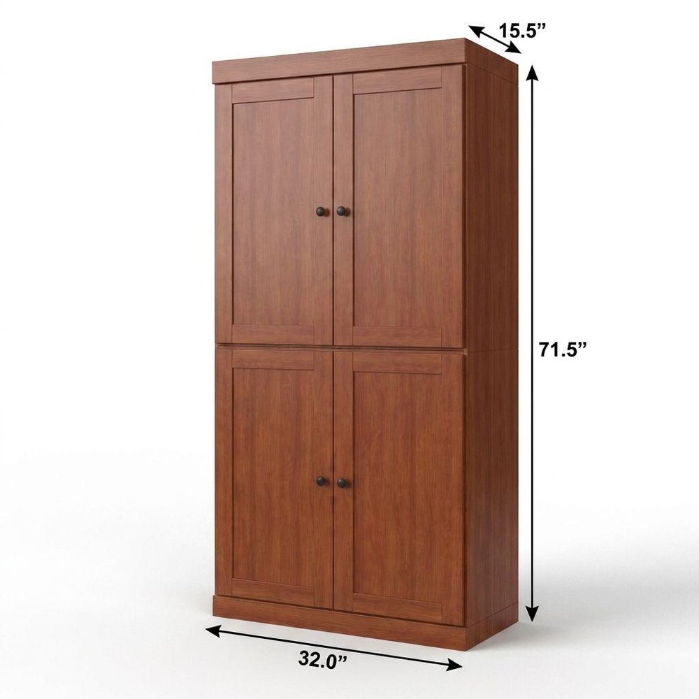32" Coffee Solid Wood Four Door Linen Cabinet