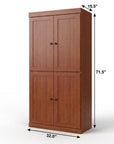 32" Coffee Solid Wood Four Door Linen Cabinet