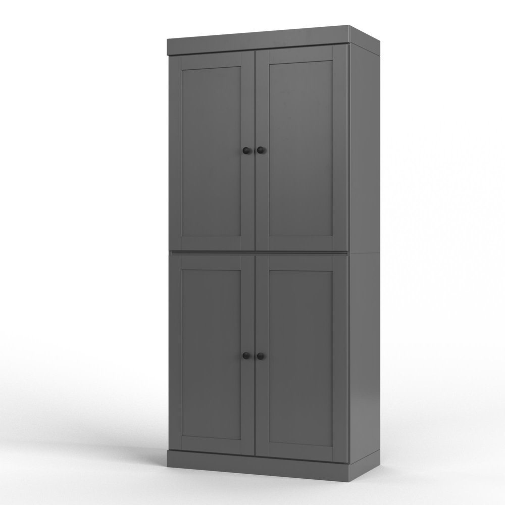 32" Gray Solid Wood Four Door Linen Cabinet
