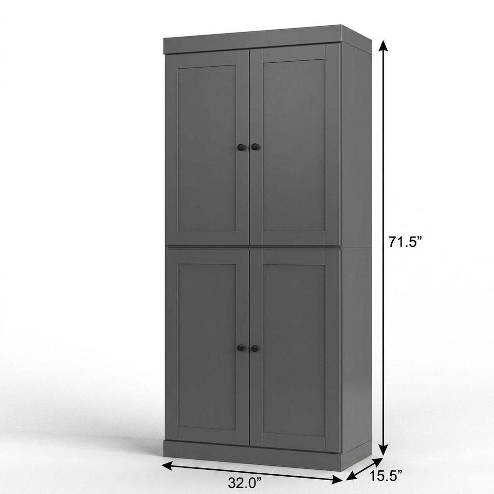 32" Gray Solid Wood Four Door Linen Cabinet