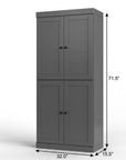 32" Gray Solid Wood Four Door Linen Cabinet
