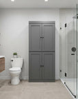 32" Gray Solid Wood Four Door Linen Cabinet
