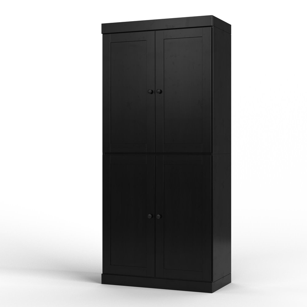 32" Black Solid Wood Four Door Linen Cabinet