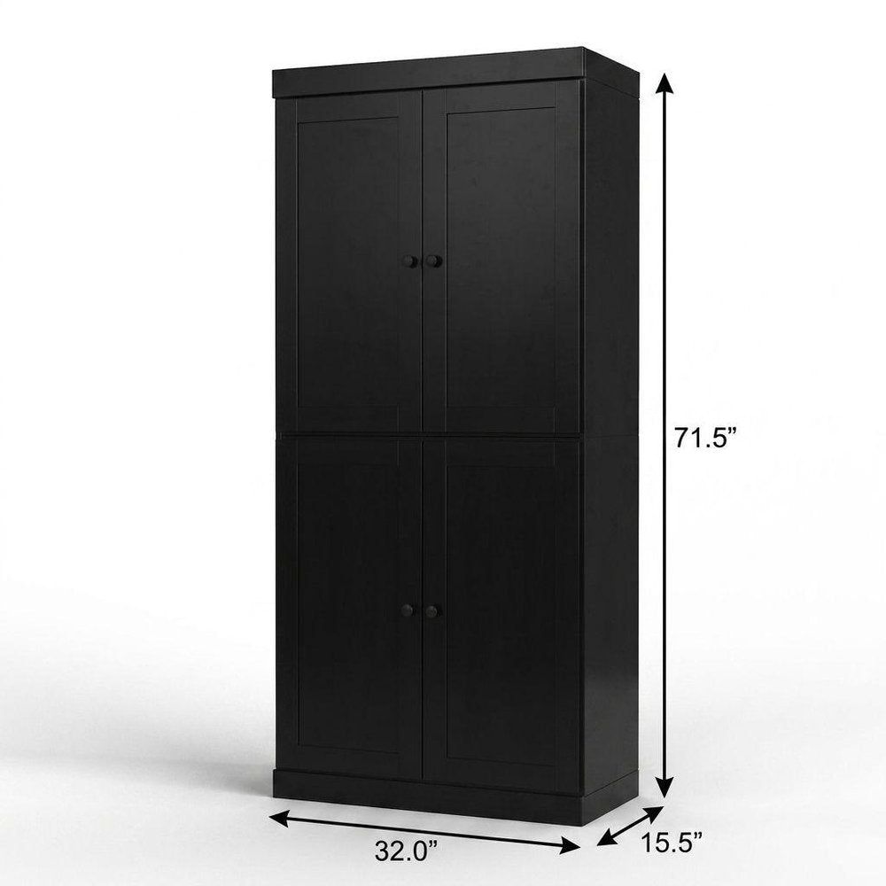 32" Black Solid Wood Four Door Linen Cabinet