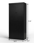 32" Black Solid Wood Four Door Linen Cabinet