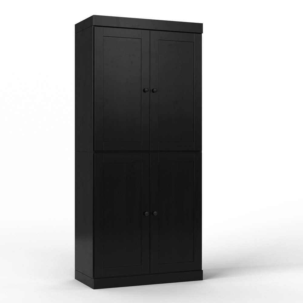 32" Black Solid Wood Four Door Linen Cabinet