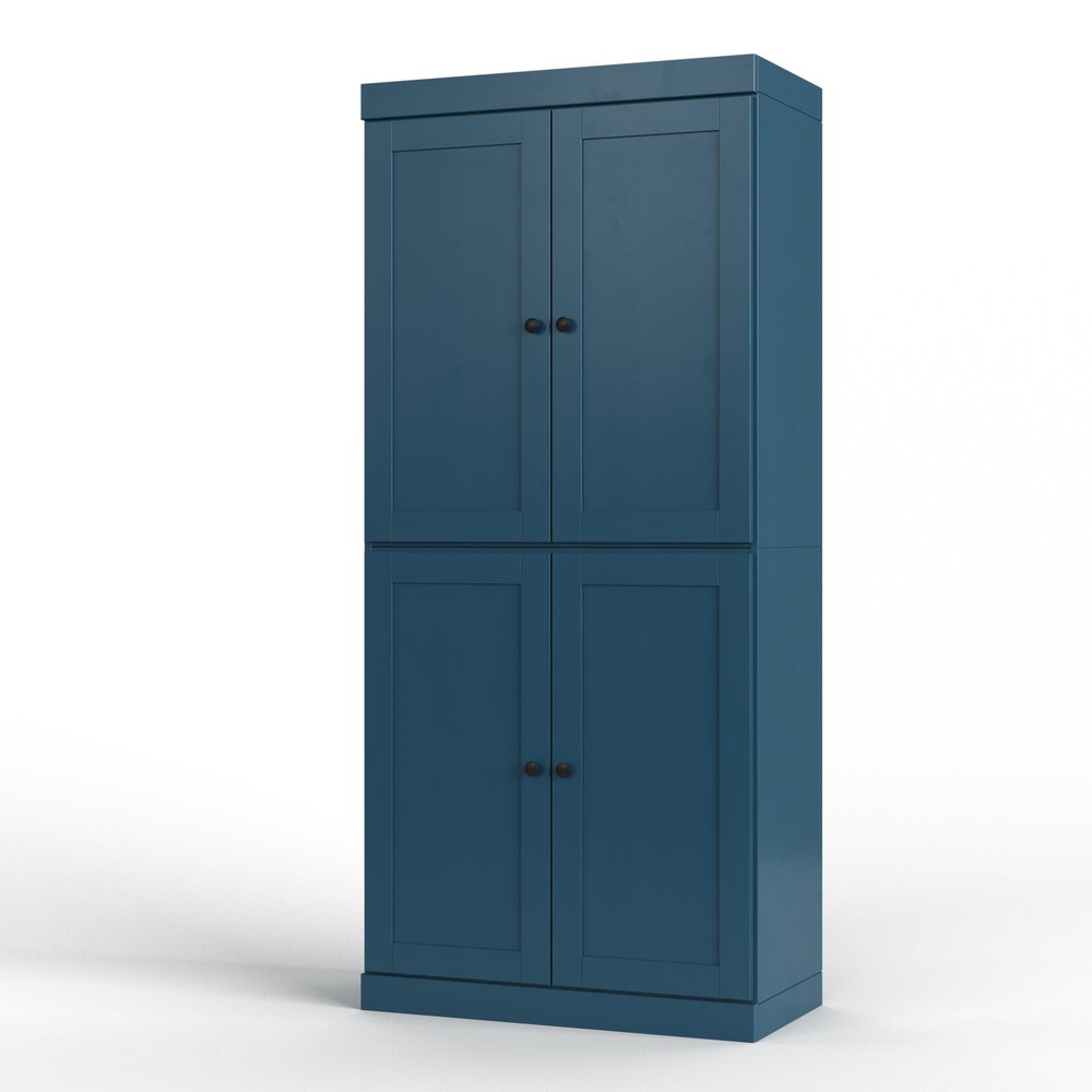 32" Teal Blue Solid Wood Four Door Linen Cabinet