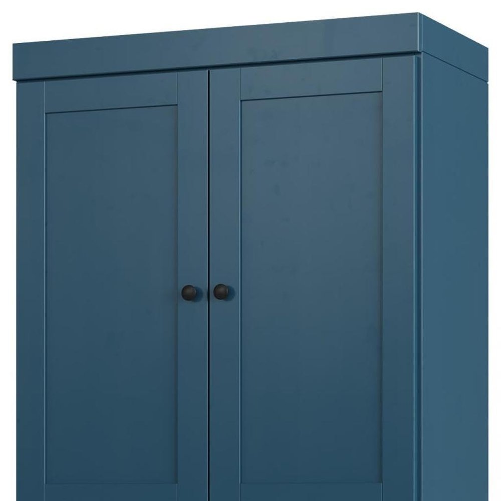 32" Teal Blue Solid Wood Four Door Linen Cabinet