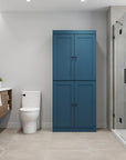 32" Teal Blue Solid Wood Four Door Linen Cabinet