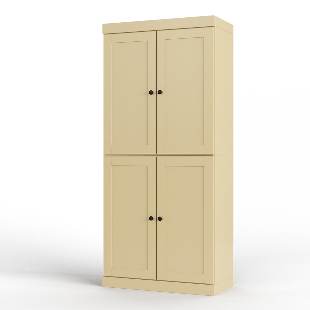 32" Yellow Solid Wood Four Door Linen Cabinet