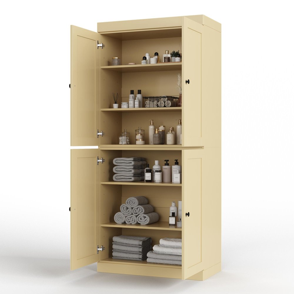 32" Yellow Solid Wood Four Door Linen Cabinet
