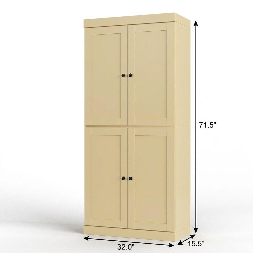32" Yellow Solid Wood Four Door Linen Cabinet