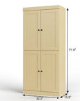 32" Yellow Solid Wood Four Door Linen Cabinet