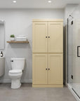 32" Yellow Solid Wood Four Door Linen Cabinet