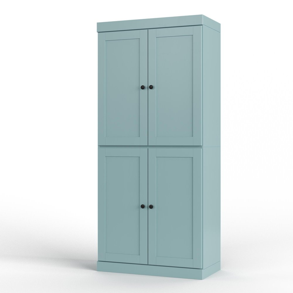 32" Aqua Solid Wood Four Door Linen Cabinet
