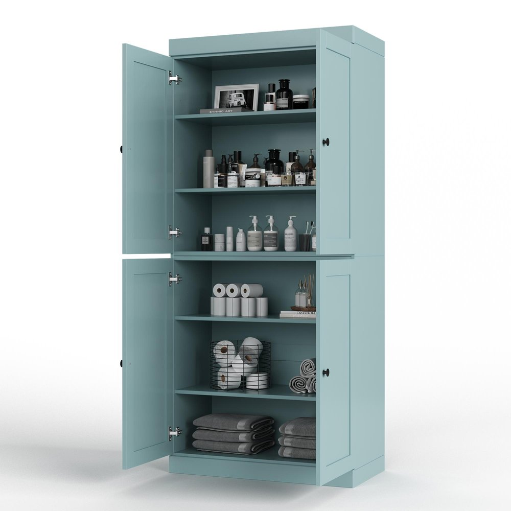 32" Aqua Solid Wood Four Door Linen Cabinet