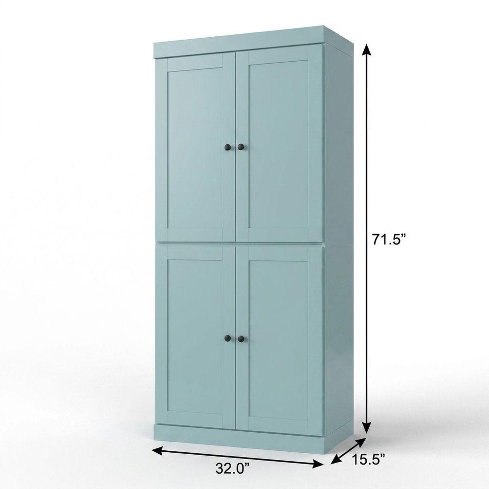 32" Aqua Solid Wood Four Door Linen Cabinet