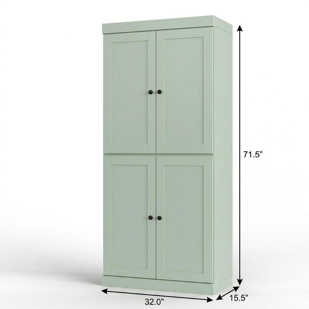 32" Sage Solid Wood Four Door Linen Cabinet